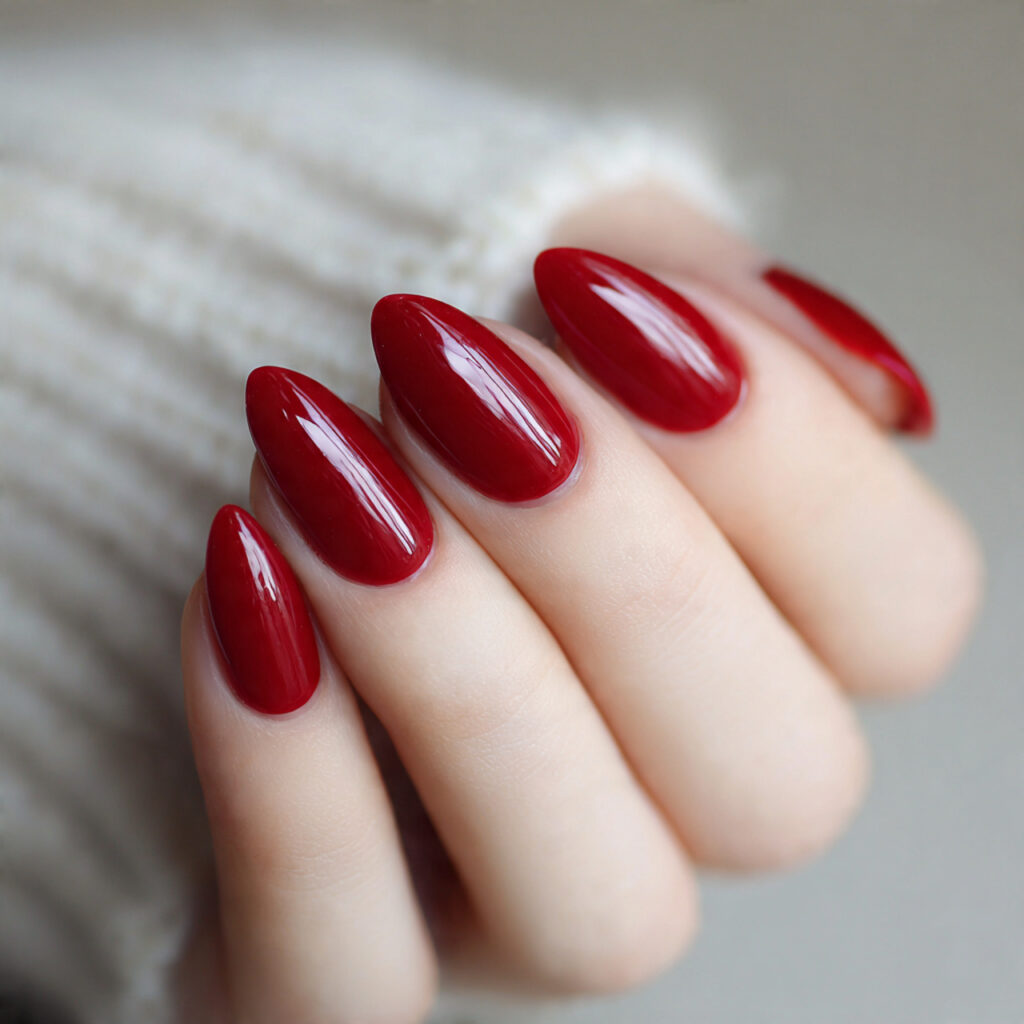 almond shaped juicy cherry red nails
