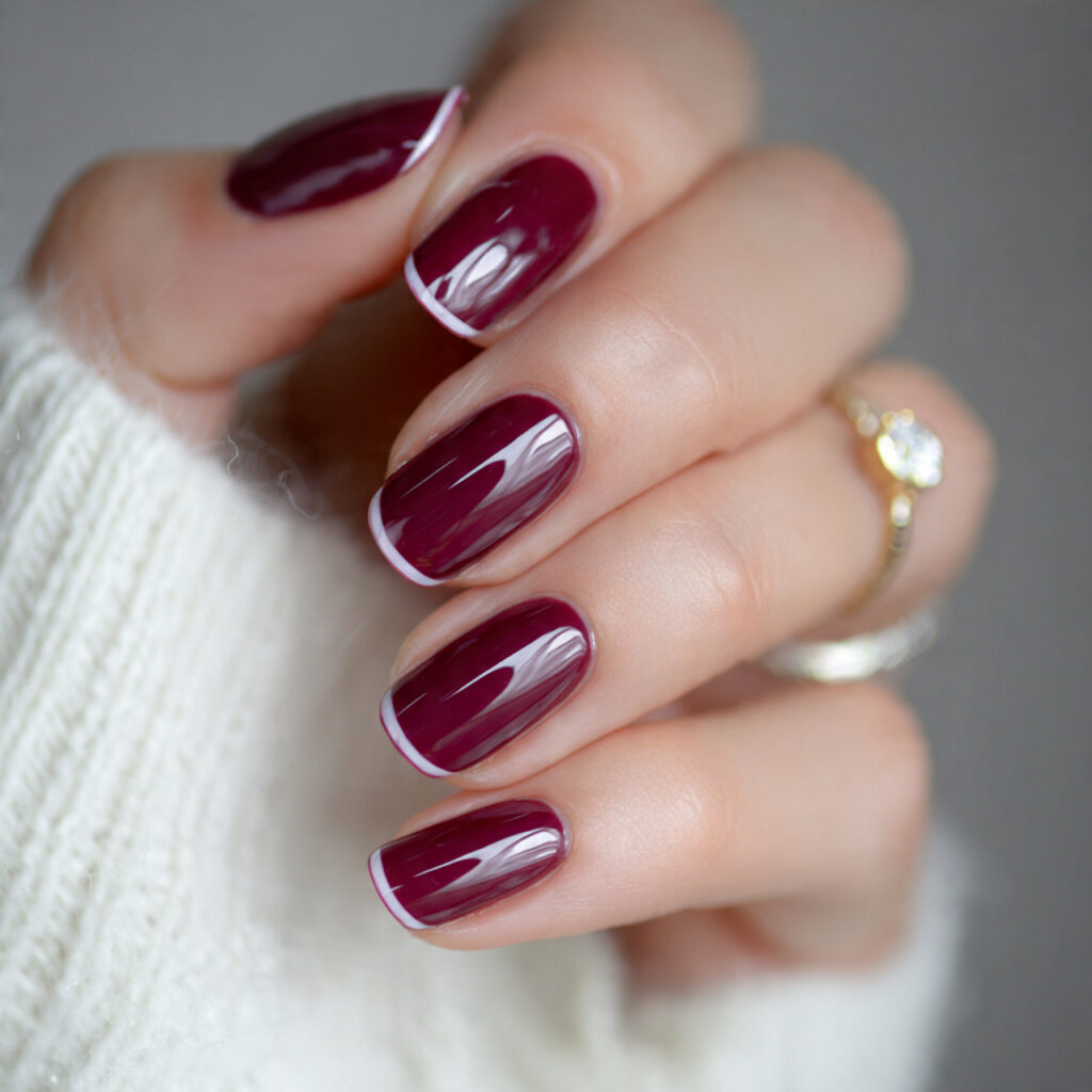 Red French Nails: 14 Chic, Romantic & Trend-Forward Ideas You’ll Want to Screenshot 12 burgundy double french line nails