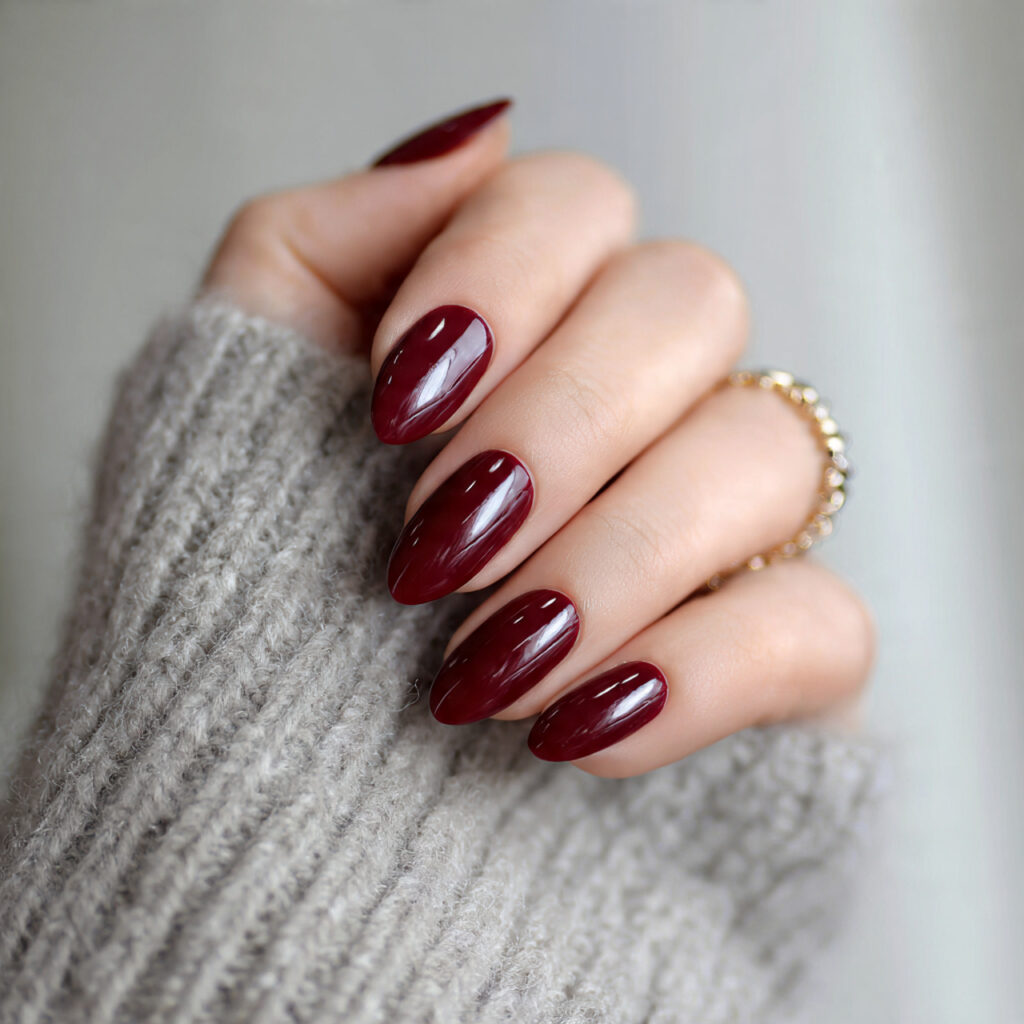 burgundy short almond nails 1