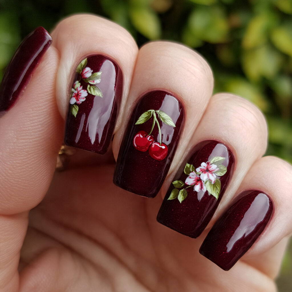 cherry accent nail art nails