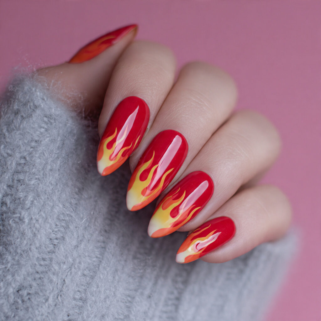 cherry red flames nails