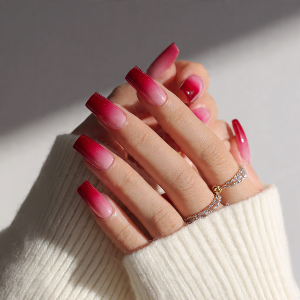 cherry red ombr fade nails