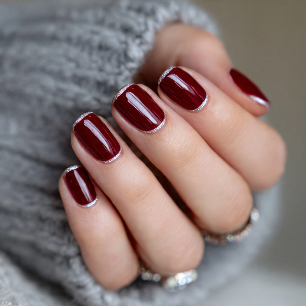 Dark Red Micro French Tips
