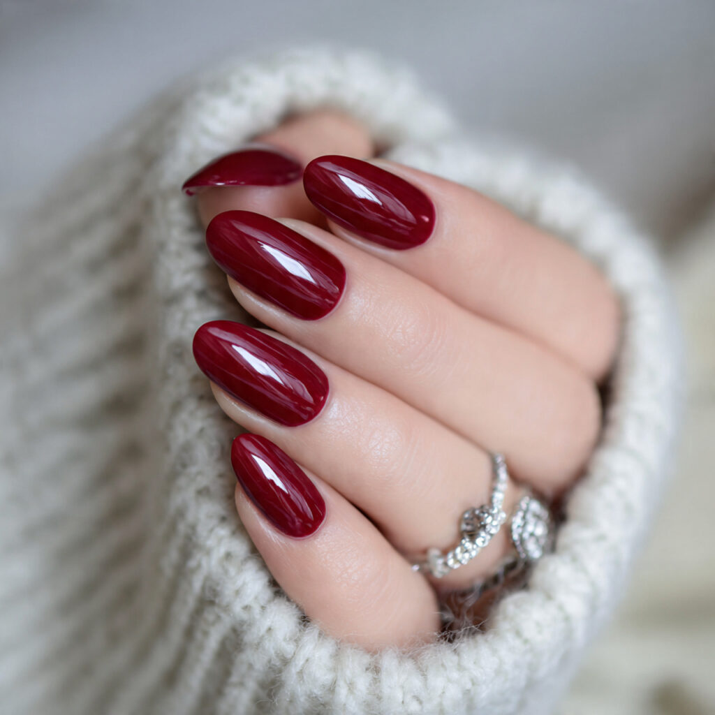 deep ruby short oval nails