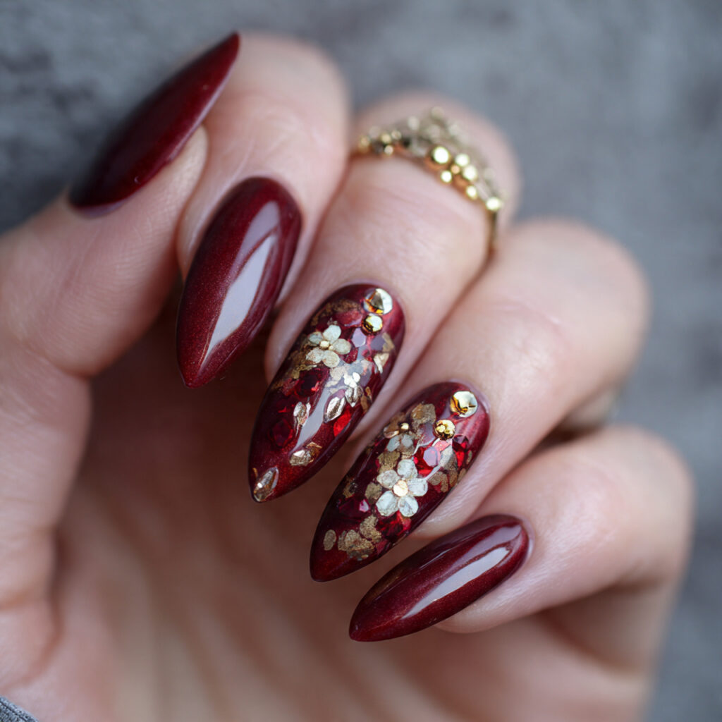 garnet almond acrylic drama nails