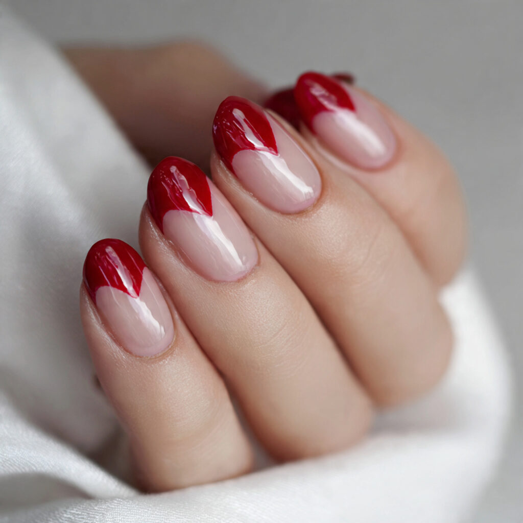 Red French Nails: 14 Chic, Romantic & Trend-Forward Ideas You’ll Want to Screenshot 7 heart shaped red french tips nails