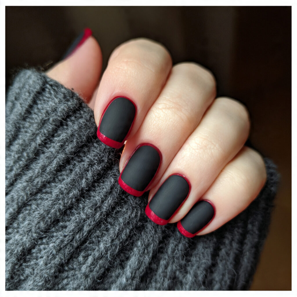 matte black with glossy red accent nail