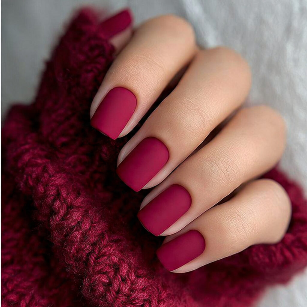 matte red short square nails