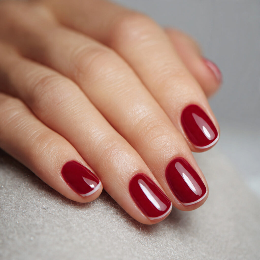 micro cherry red french on short nails