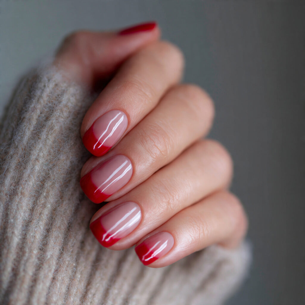 red and blush alternating short nails