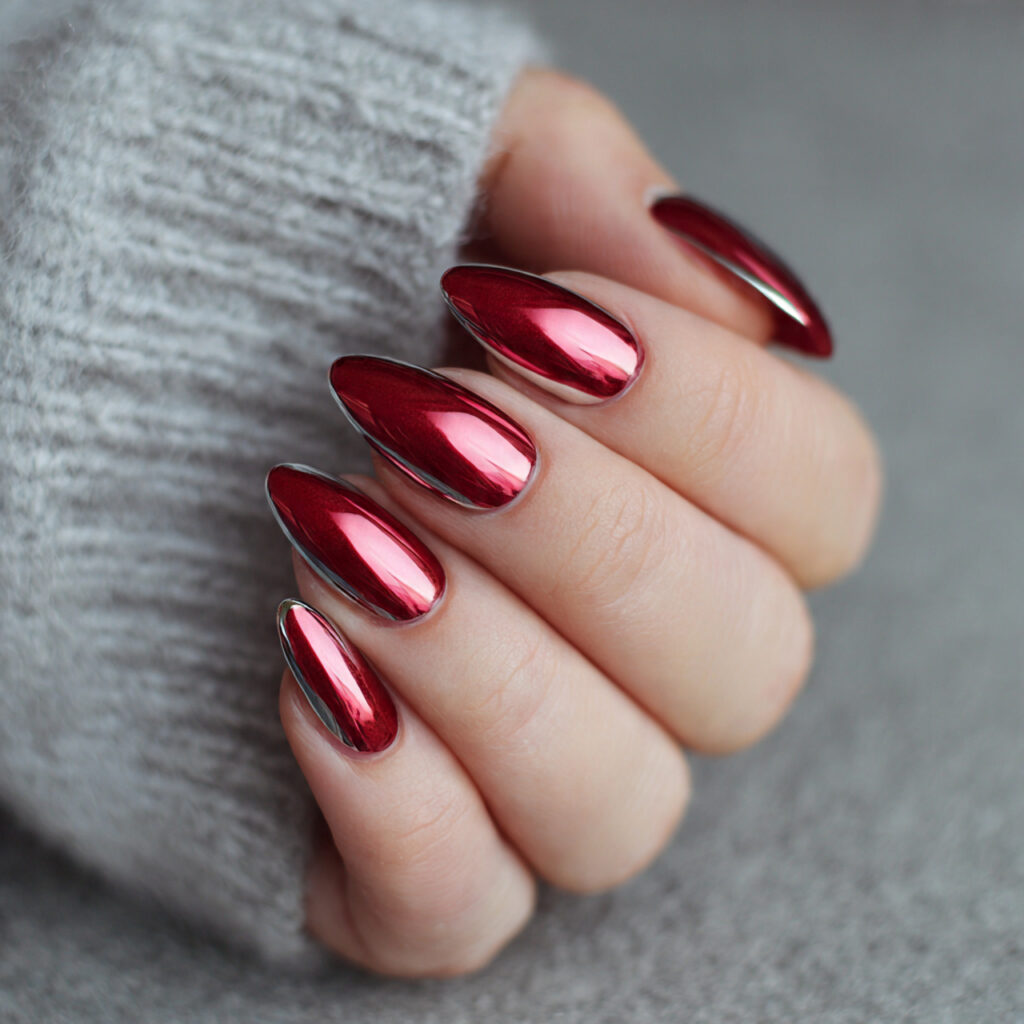 Red French Nails: 14 Chic, Romantic & Trend-Forward Ideas You’ll Want to Screenshot 10 red chrome french almond nails