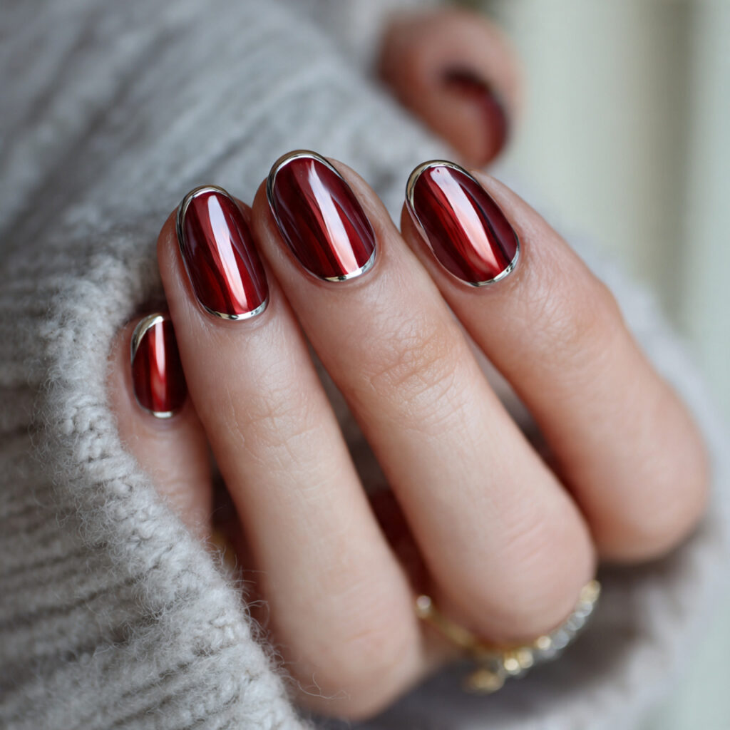 red chrome micro french nails