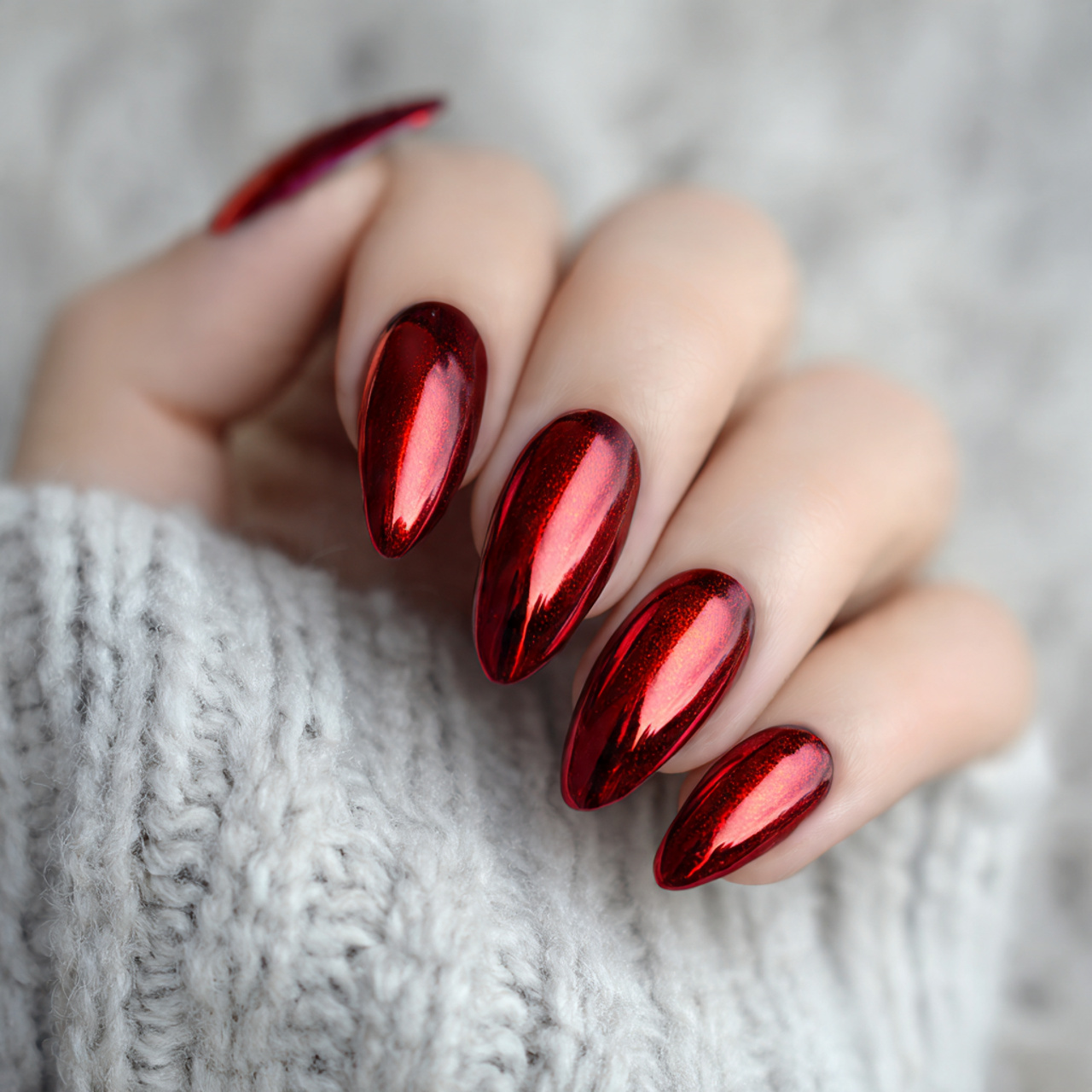 red chrome nails