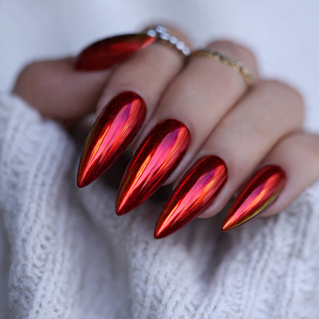 red chrome ombre fade nails