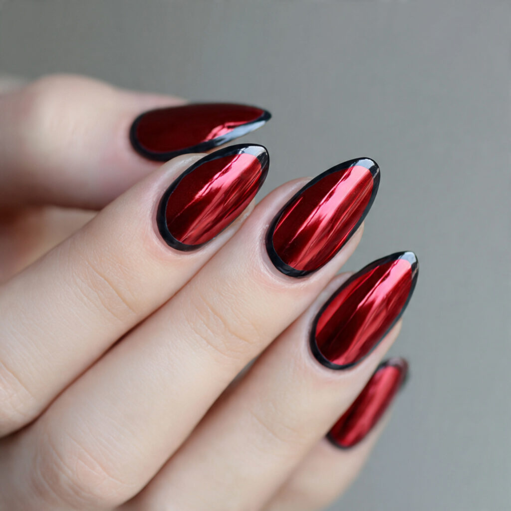 red chrome with black outline nails