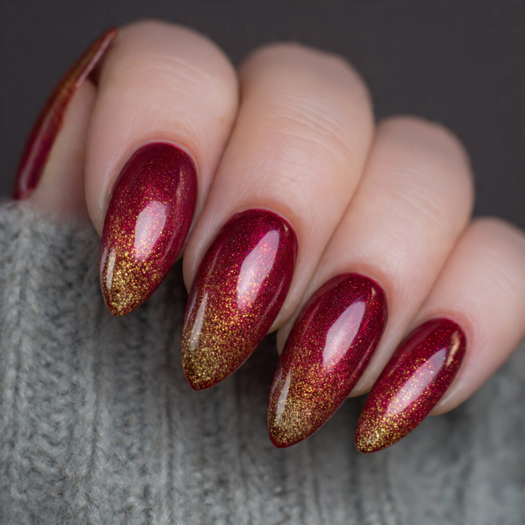 red chrome with gold glitter fade