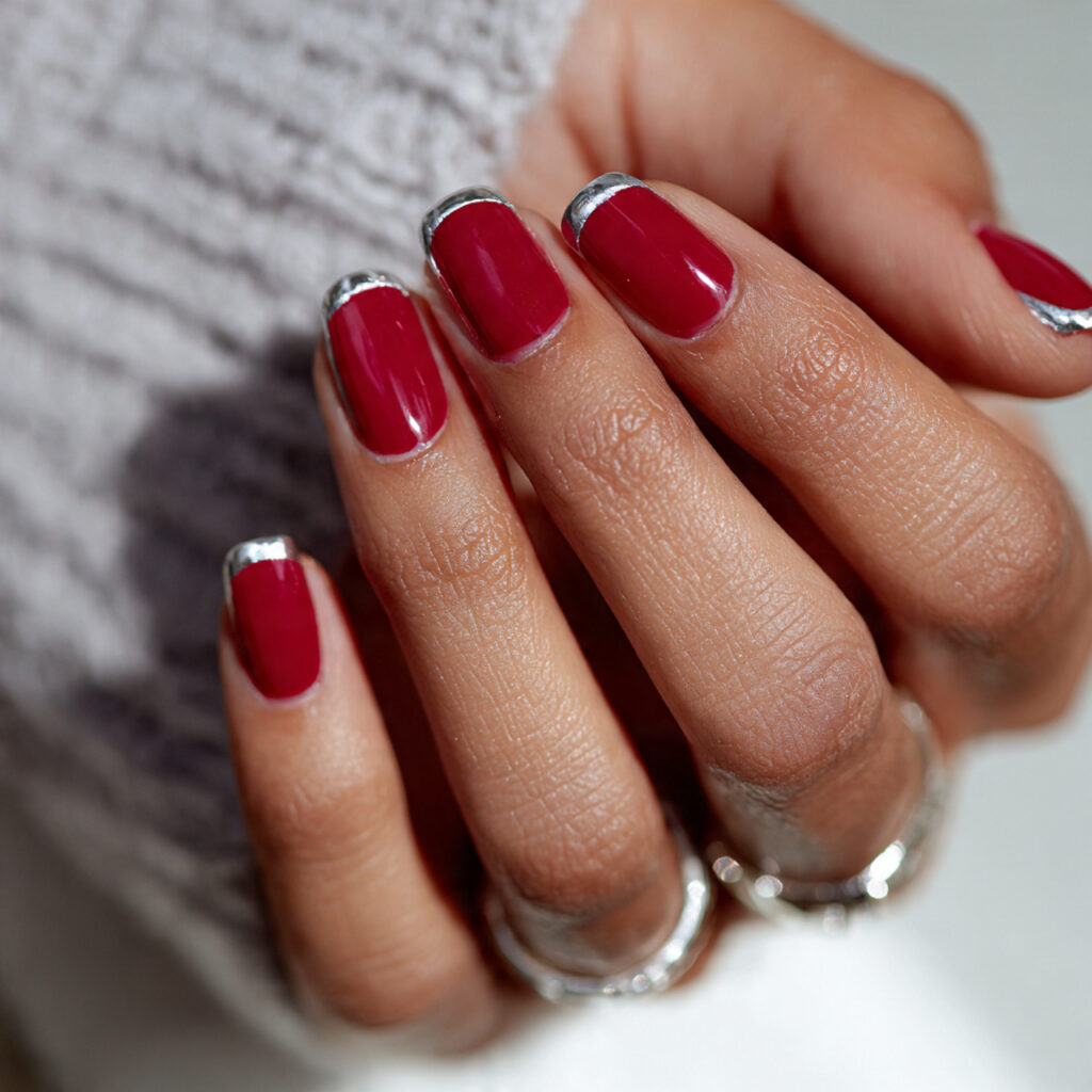 Red French Nails: 14 Chic, Romantic & Trend-Forward Ideas You’ll Want to Screenshot 13 red french with silver accent line nails