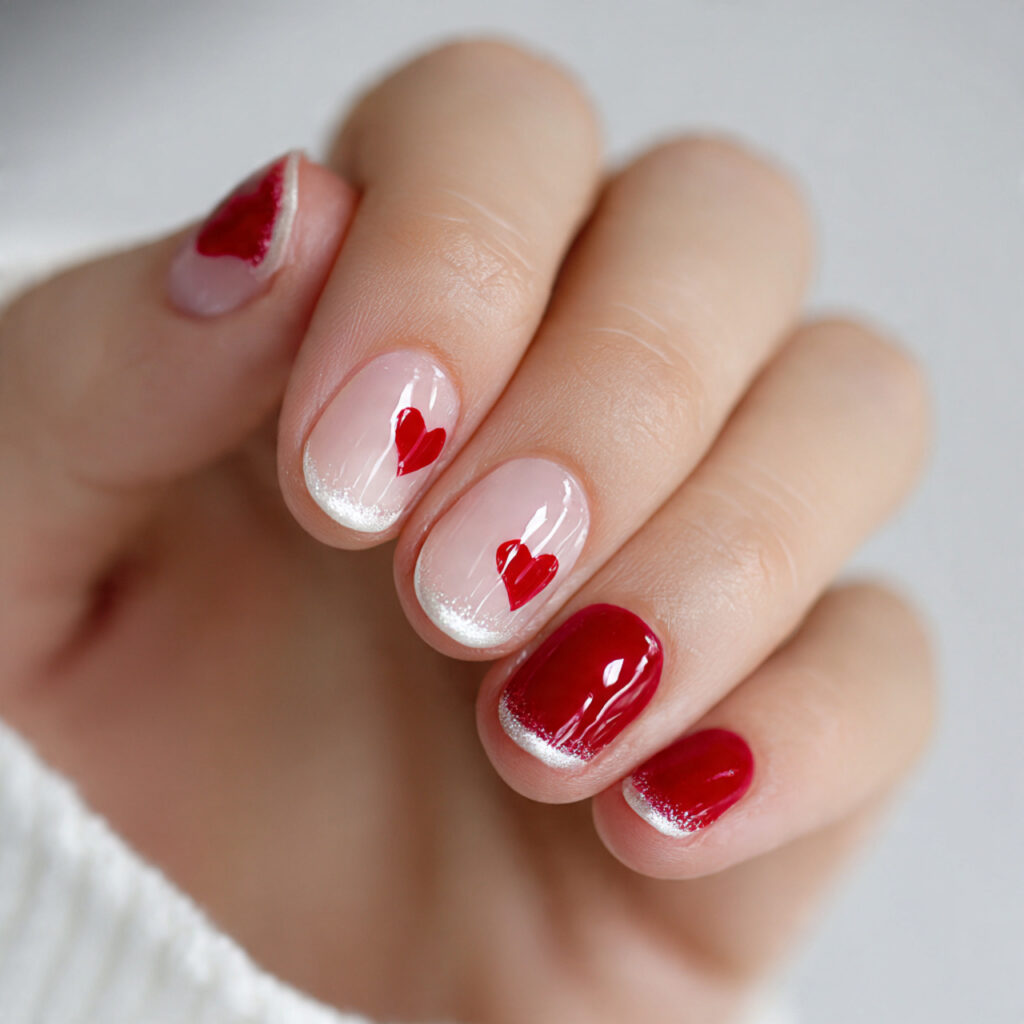 Red Nails Design: 12 Bold, Cute & Trendy Ideas You’ll Want to Screenshot Instantly 10 red heart accent nails