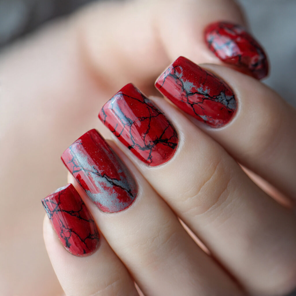 Red Nails Design: 12 Bold, Cute & Trendy Ideas You’ll Want to Screenshot Instantly 12 red marble effect nails