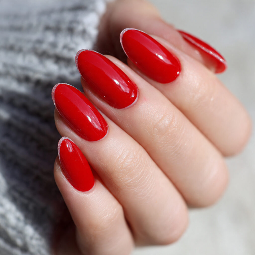 red micro french almond nails