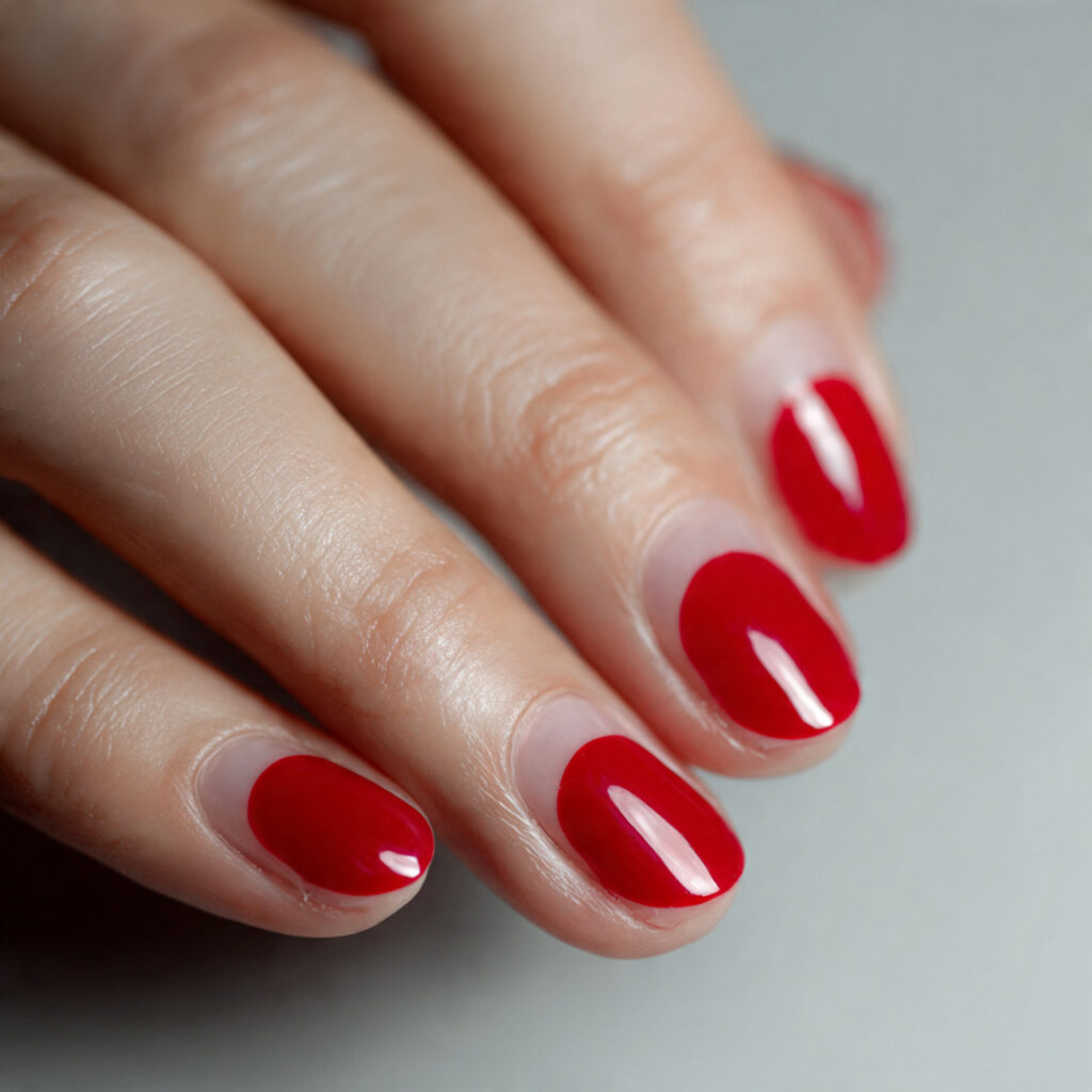 Red Nails Design: 12 Bold, Cute & Trendy Ideas You’ll Want to Screenshot Instantly 4 red reverse french half moons nails