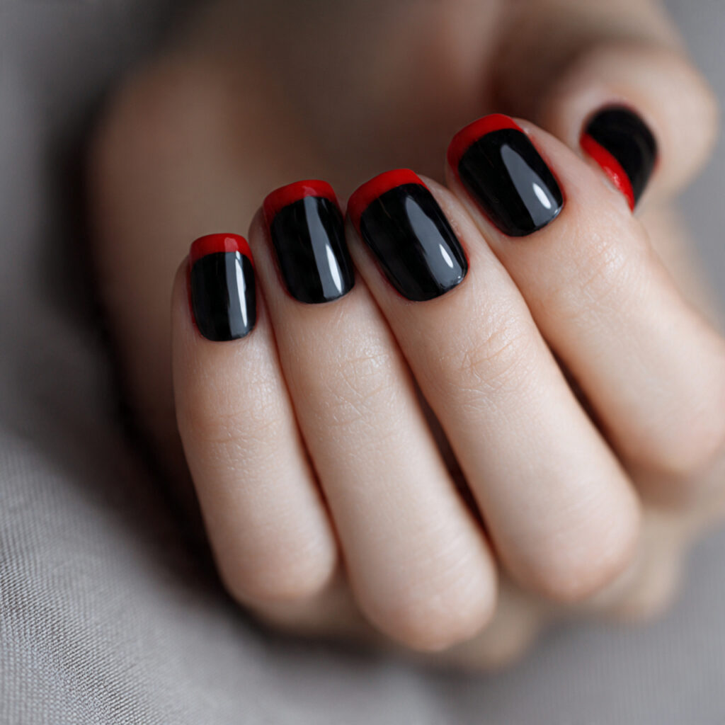 short black and red acrylic chic nails