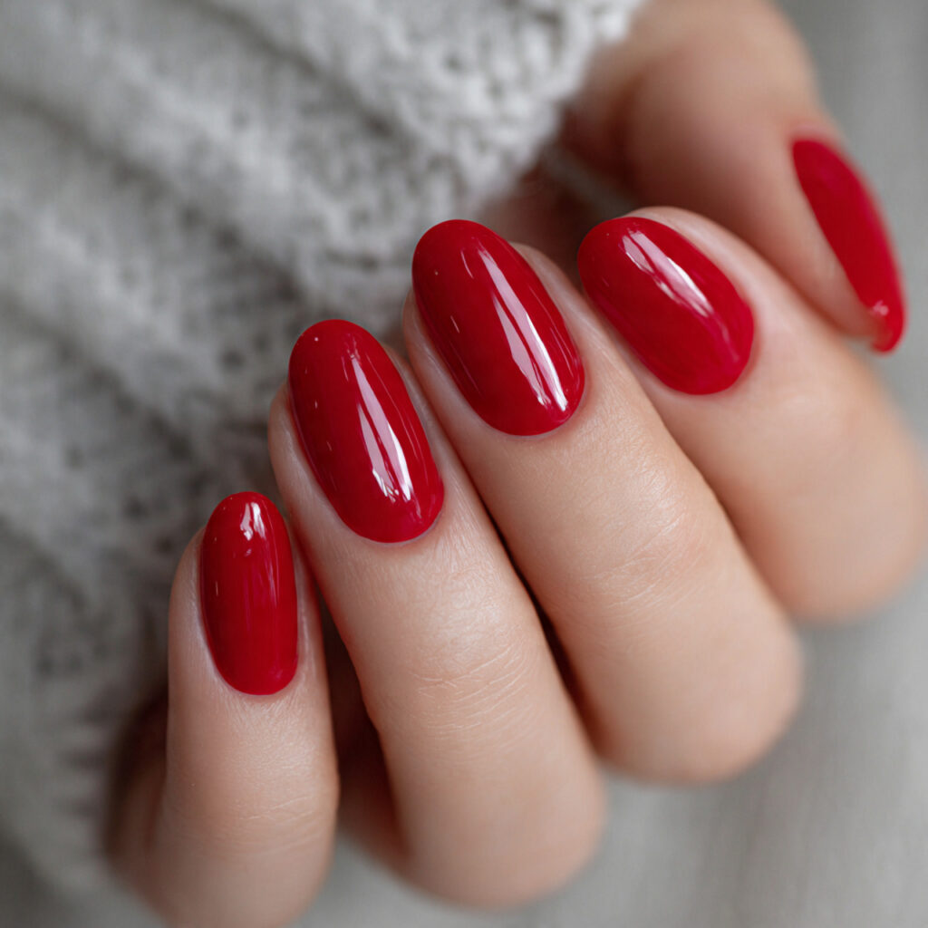 short red acrylic with high gloss nails