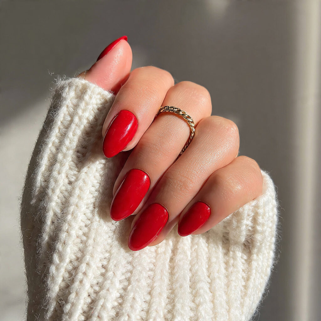short red almond nails for everyday chic