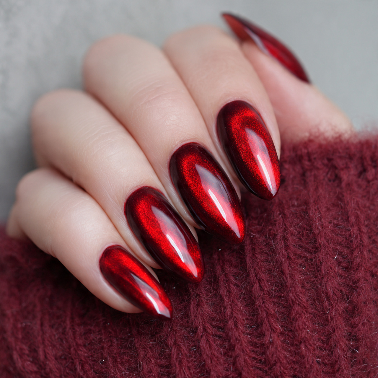 velvet red cat eye nails