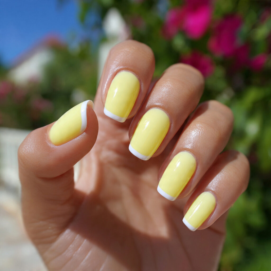 attractive 4 lemon yellow micro french tips nails