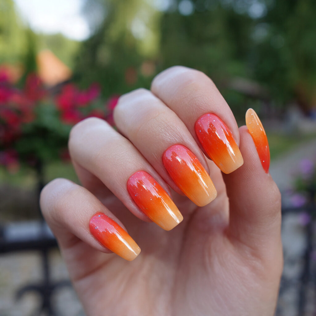 attractive 8 orange to soft flame ombre nails with
