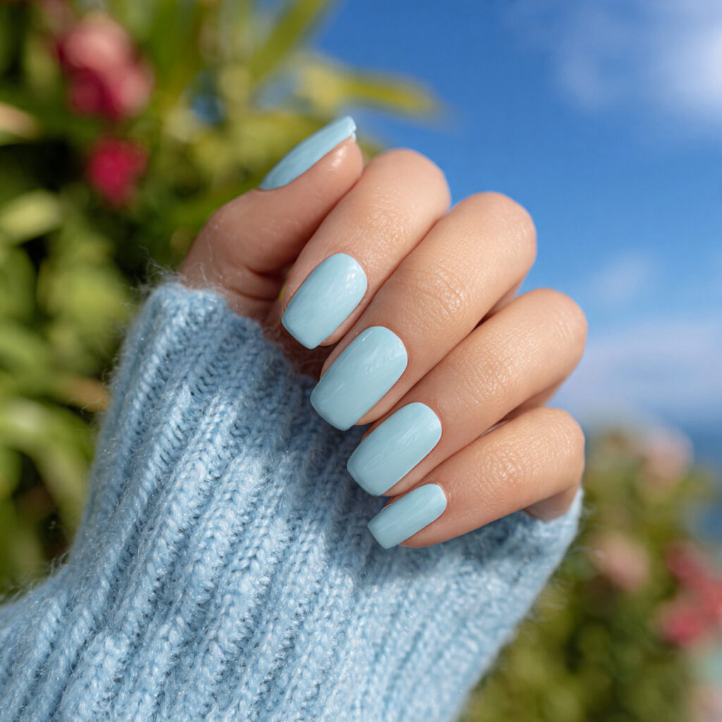 attractive aby blue glossy short ballerina nails w