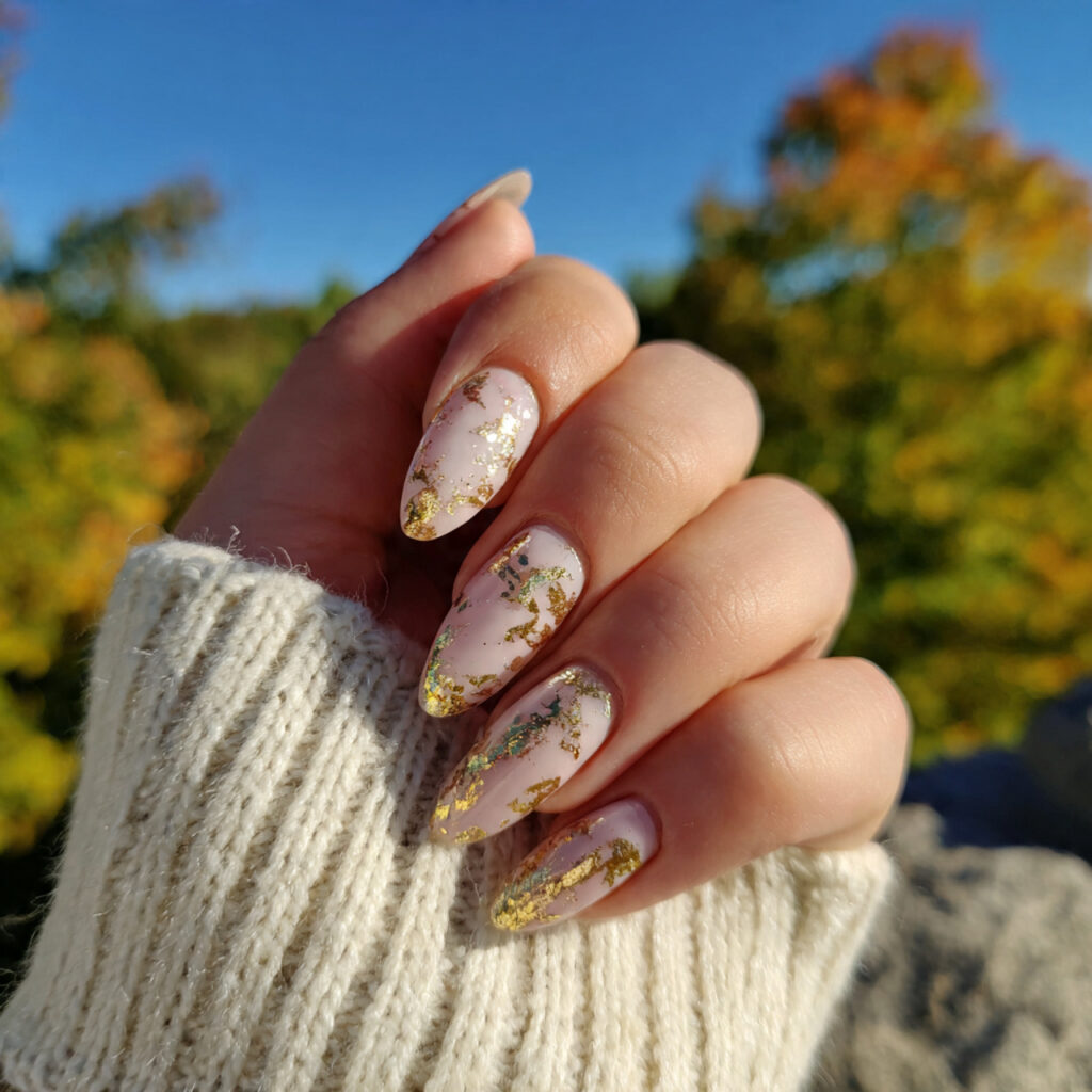 Nail Inspo Almond: 12 Dreamy Almond Nail Ideas You’ll Want to Save Instantly 15 attractive almond nails with gold foil accents wit