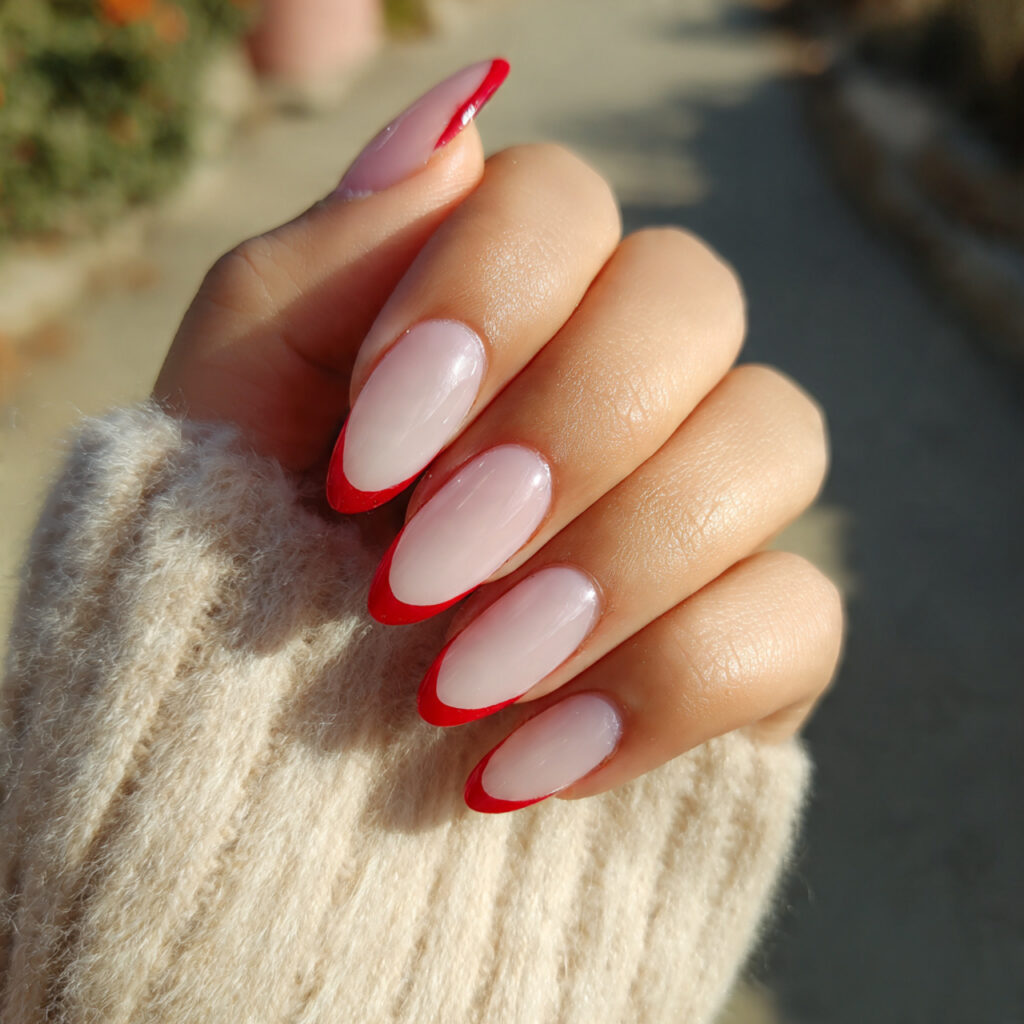 attractive almond white base with red french tips