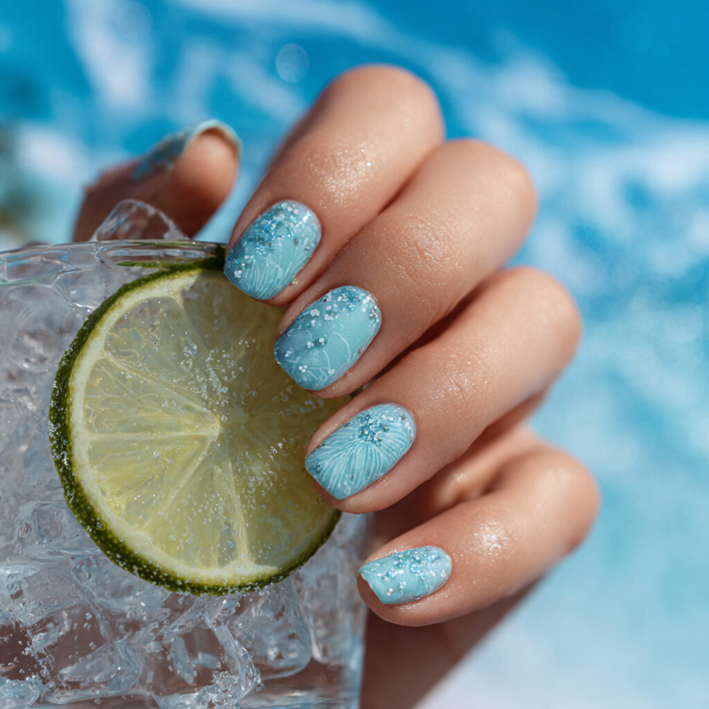attractive aqua jelly summer nails with summer out