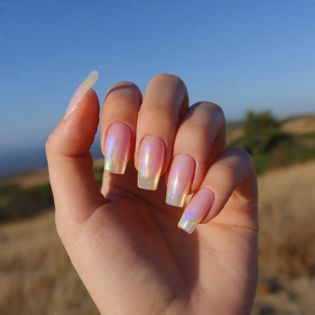 attractive aura french tips glow clean edge nails