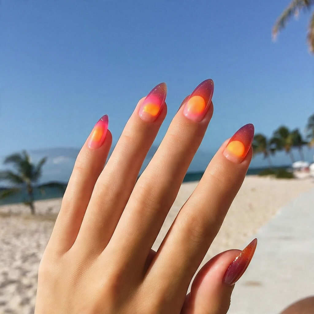 attractive aura glow sunset center nails with summ