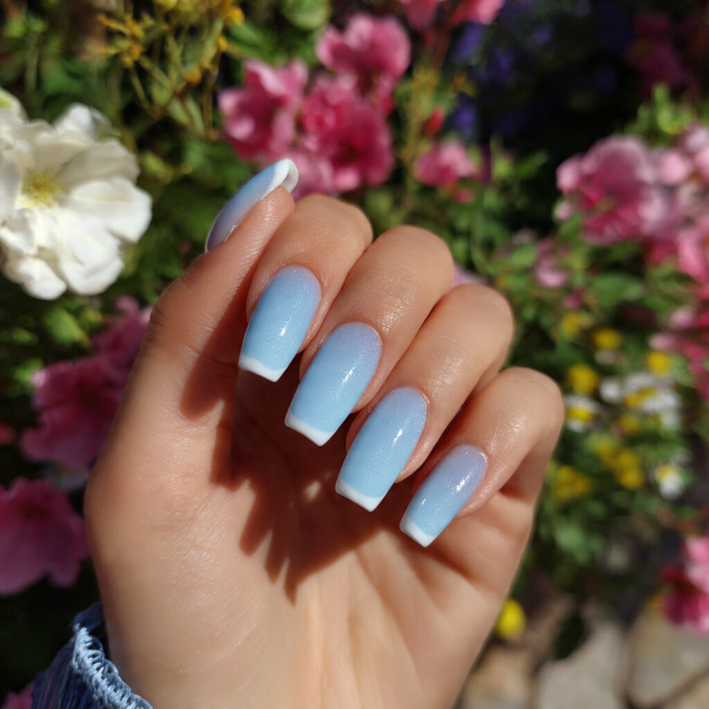 Nail Inspo French: 12 Dreamy French Tip Nail Ideas You’ll Want to Save Immediately 7 attractive baby blue french tip acrylic nails with
