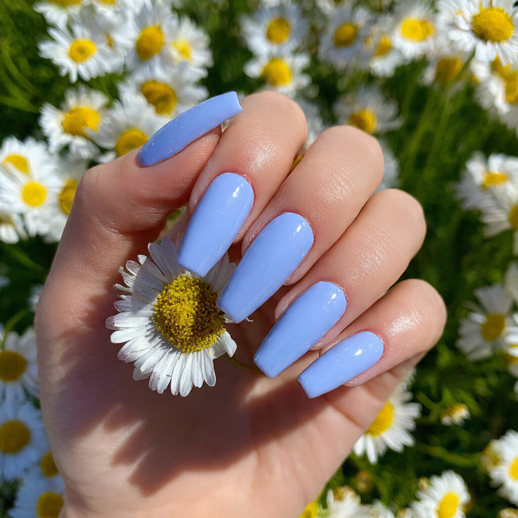 attractive baby blue glossy acrylic nails with out