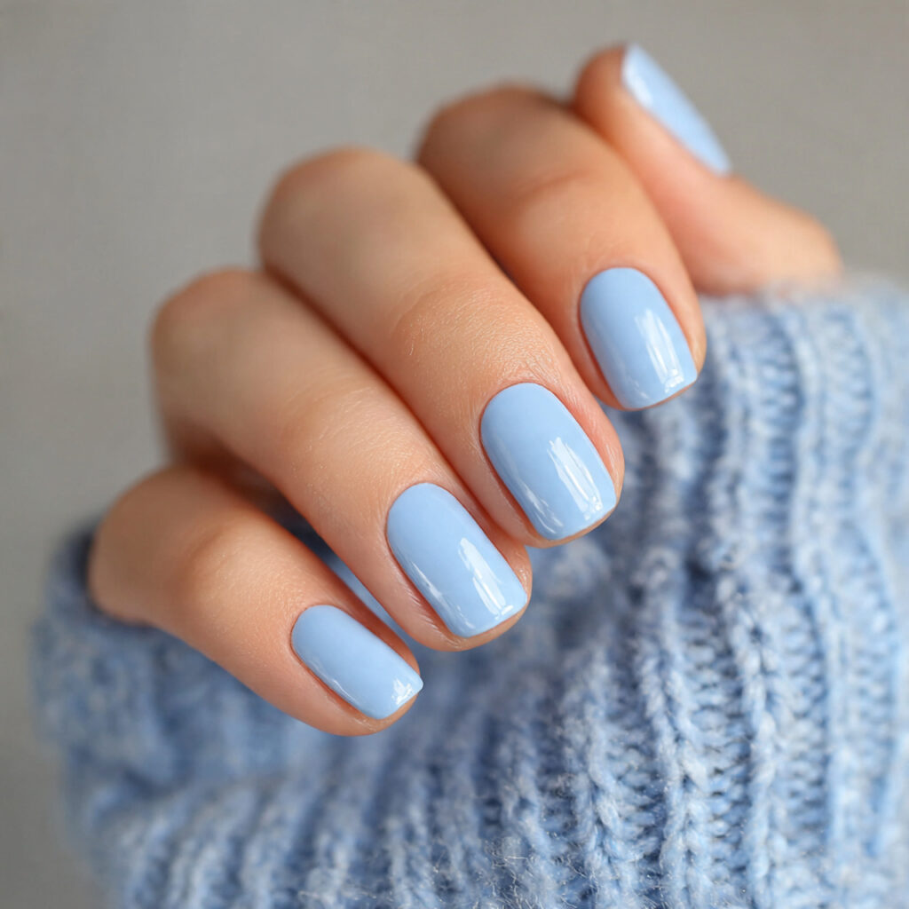 attractive baby blue glossy gel nails short nails