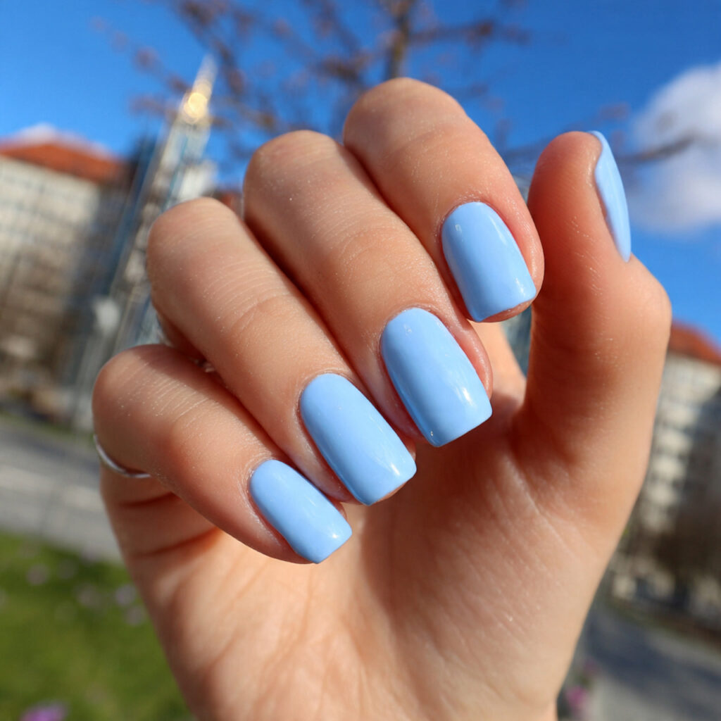 attractive baby blue glossy short square acrylic n