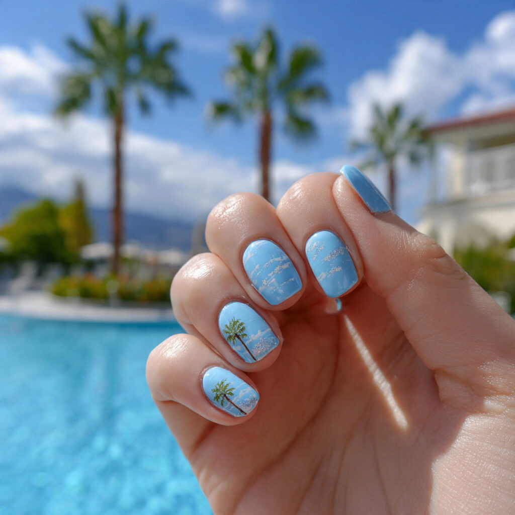 attractive baby blue pool day nails nails with out