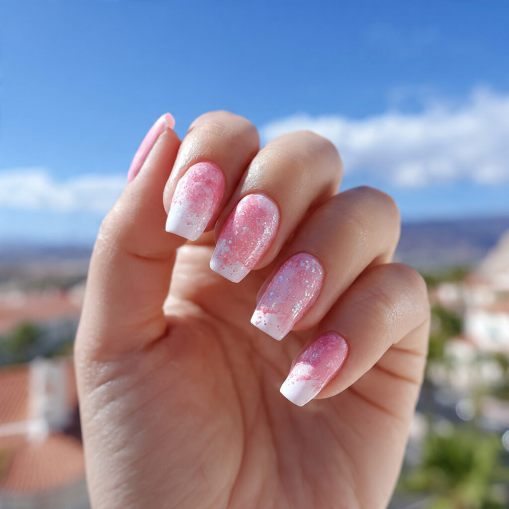attractive baby pink and white glazed nails with o 1
