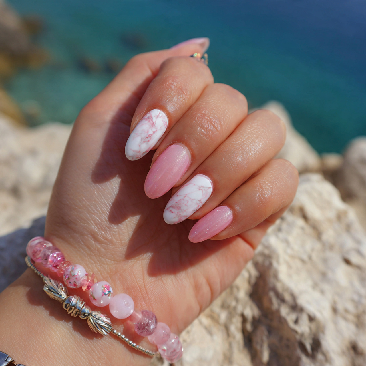 Pink and White Nails