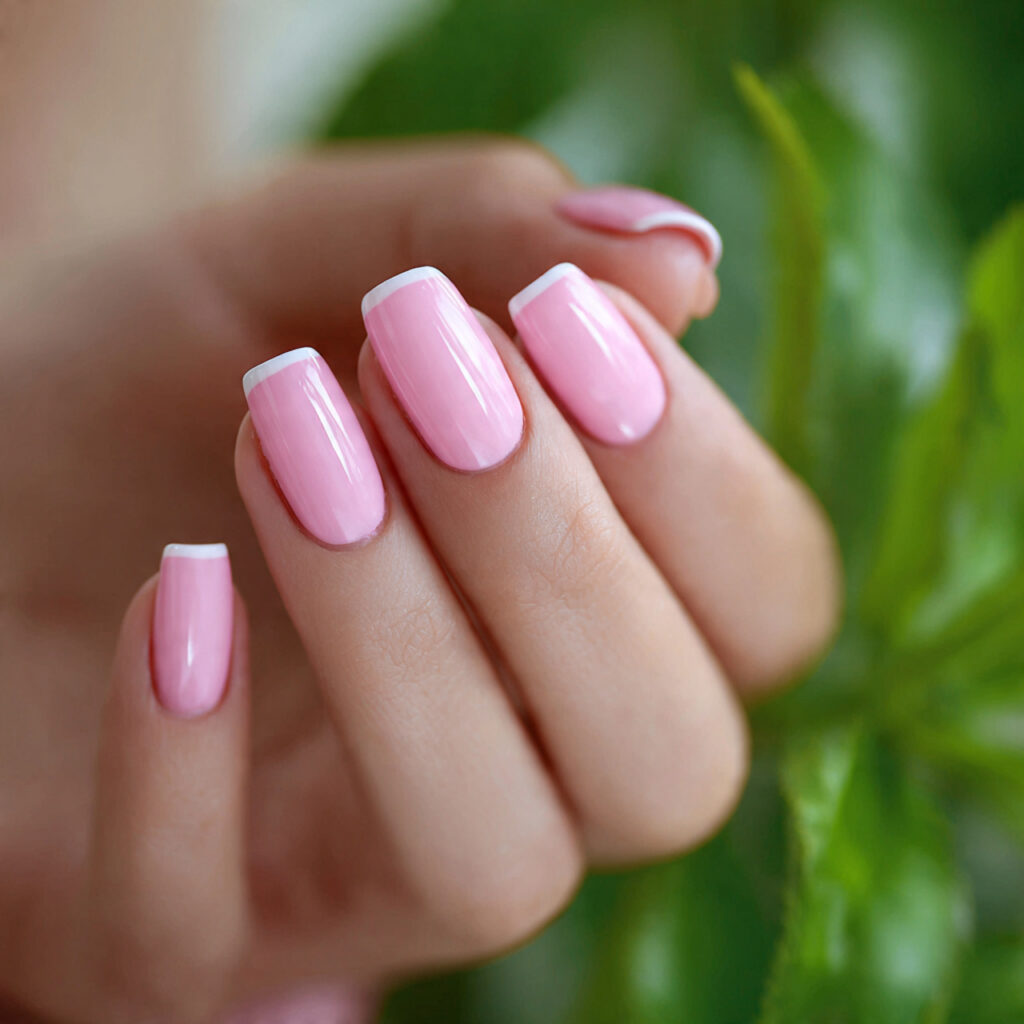 attractive baby pink micro french nails outdoor su