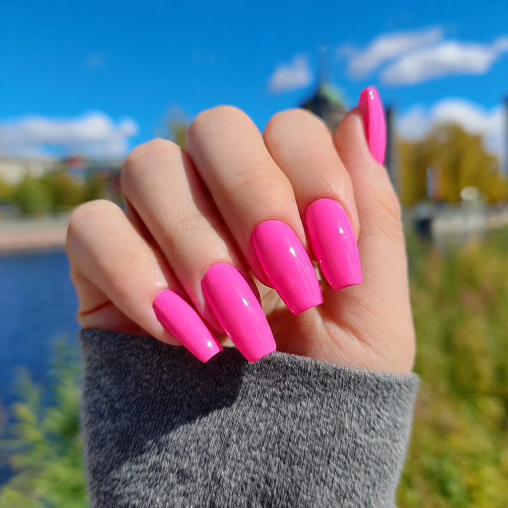 attractive barbie pink long acrylic nails with out