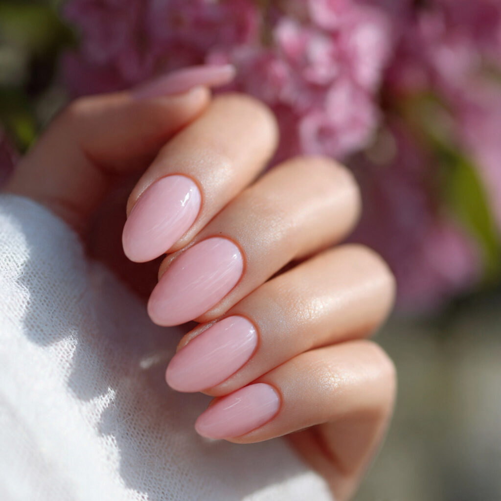 attractive barely there glossy nails with outdoor