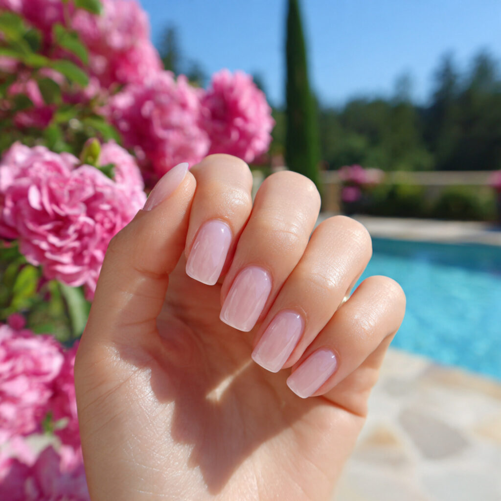 Nail Inspo 2026: 14 Aesthetic Nail Ideas That Feel So Fresh, Soft, and Trendy 2 attractive barely there jelly nails with outdoor b