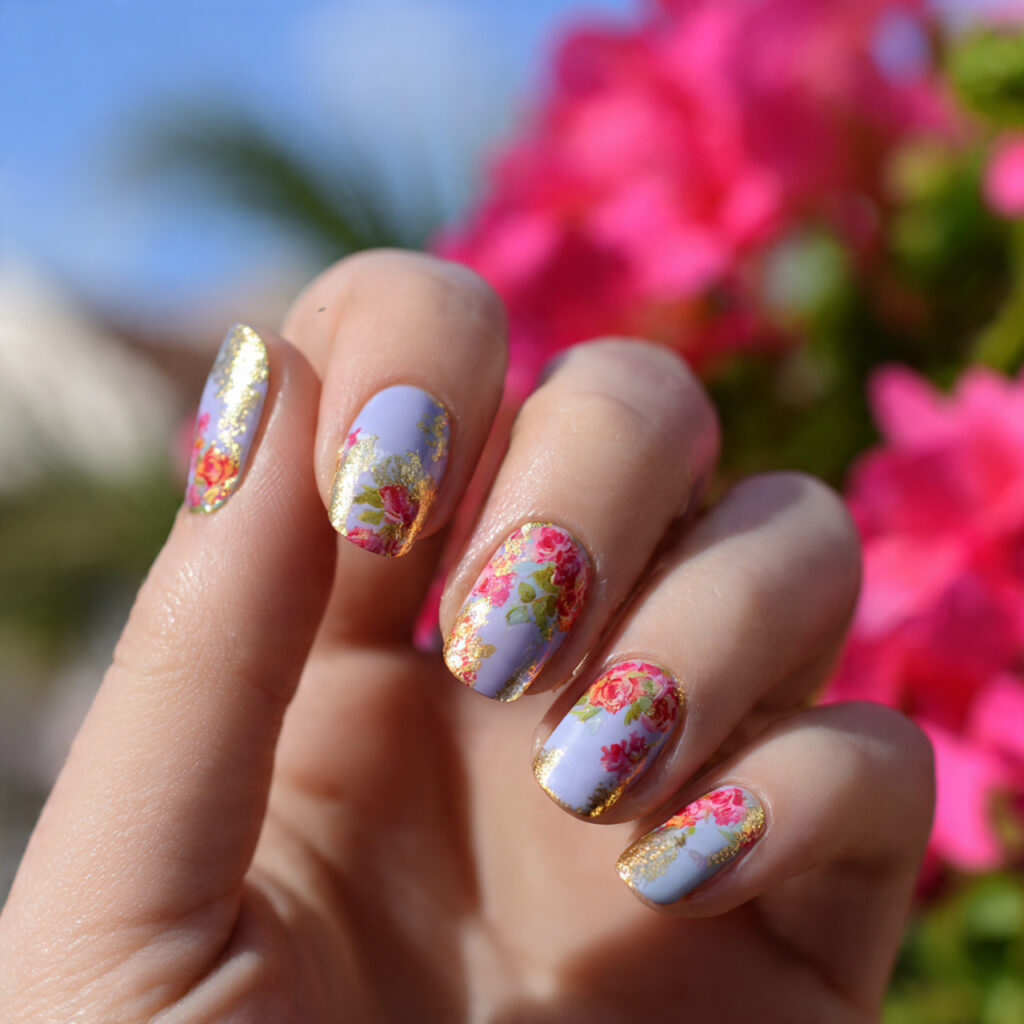 attractive base with gold foil accents nails with