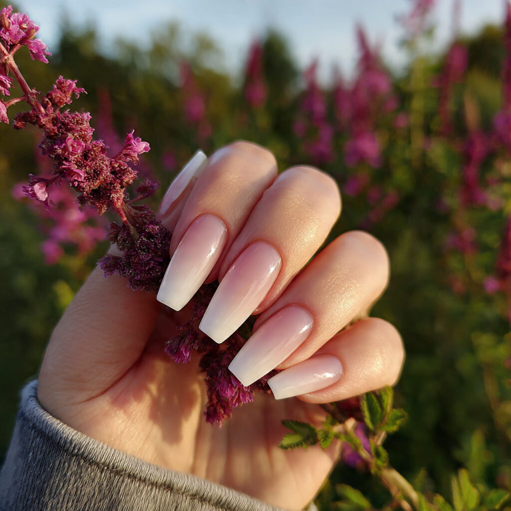 attractive beige french fade coffin nails with out